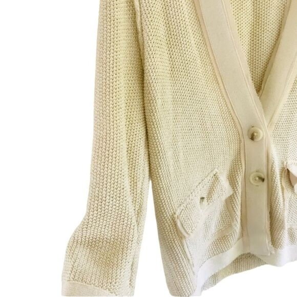 Banana Republic Cream & Gold Accent Thread Knitted Cardigan Size S - Picture 4 of 7